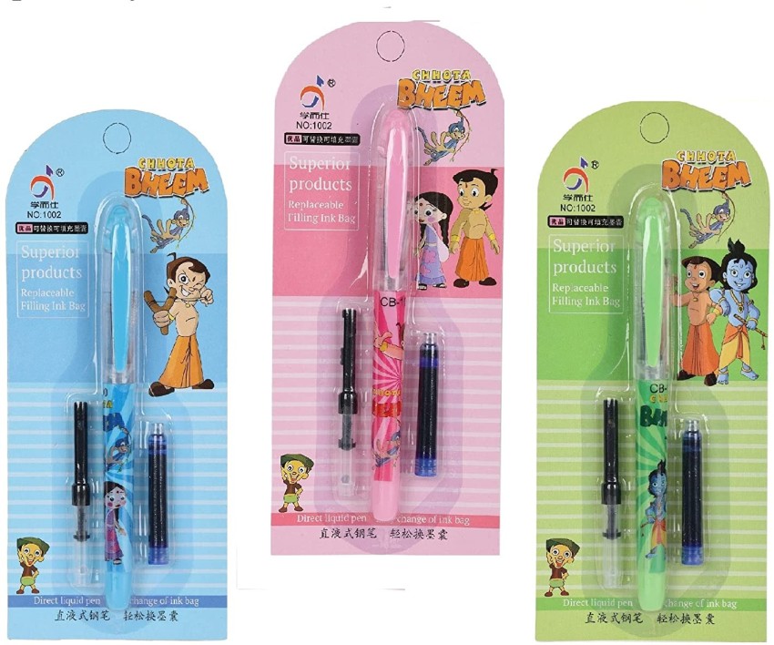 SAH 3PCS Fountain Pen Chota Bheem them pen for school kids and