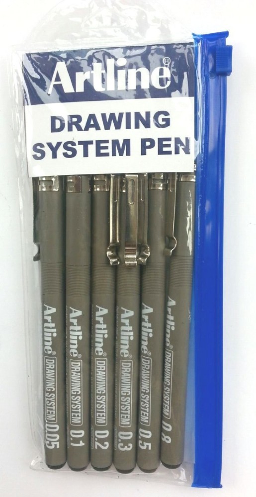 Artline Drawing System Pens Black 6 Pack