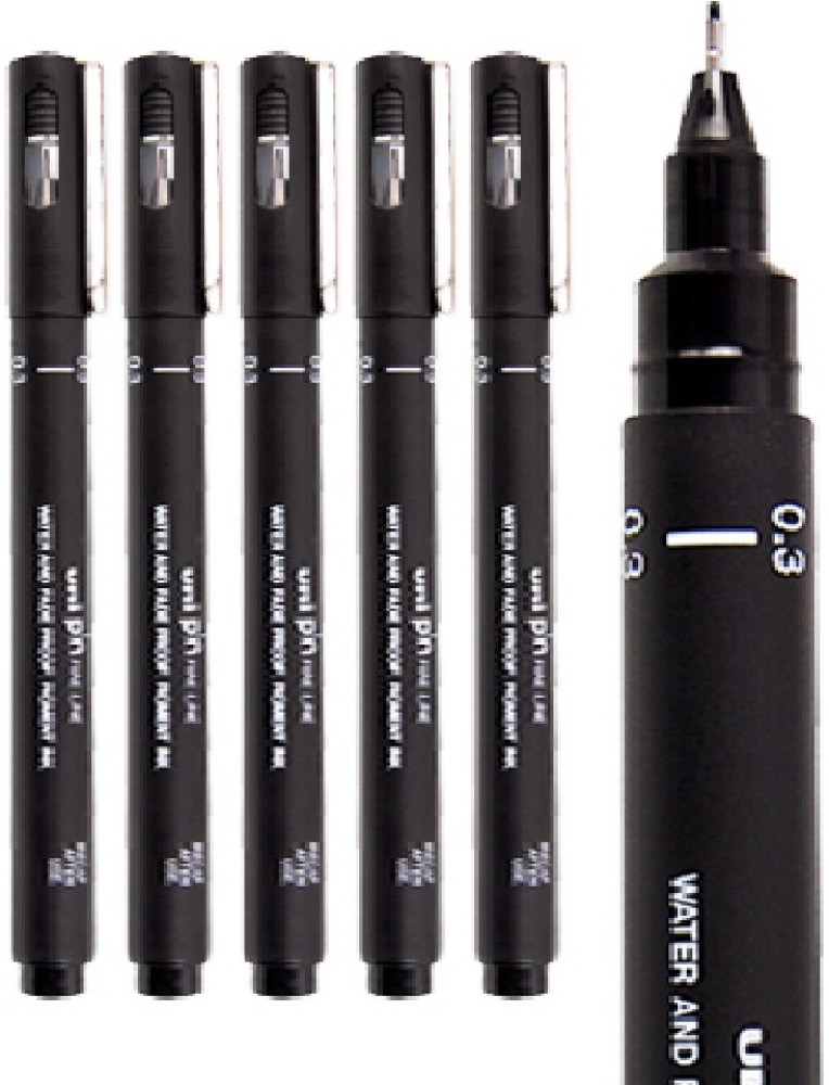 Black Stainless Steel Uniball Pin Fineliner Drawing Pen, Packaging
