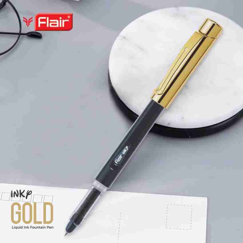 Blue Plastic Flair Inky Gold Liquid Fountain Pen, For Writing