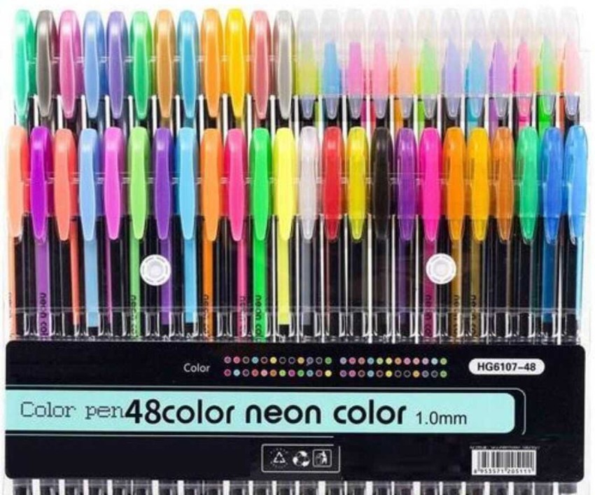 Qatalitic Set Of 24 Neon Gel Pens Consisting Fluorescent, Metallic,  Glitter, And Pastel Colour Pens For Diy Art & Crafts (Sketching, Drawing &  Painting Purpose) 