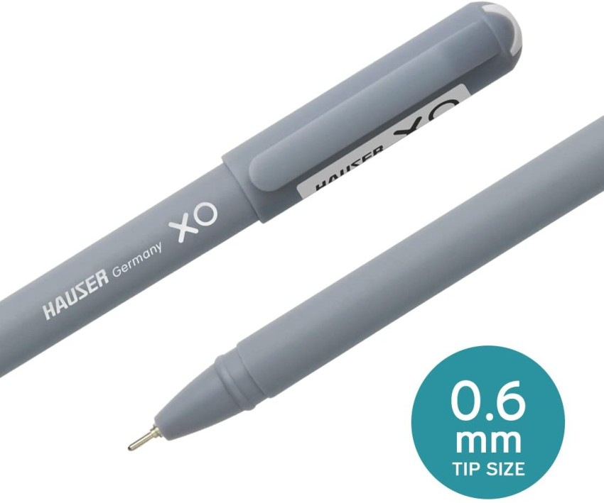 Hauser XO 0.6mm Ball Pen Box Pack | Sleek Body & Minimalistic Design | Matt  Finish & Solid Body Type | Low Viscosity Ink With Ultra Durable Tip | Blue