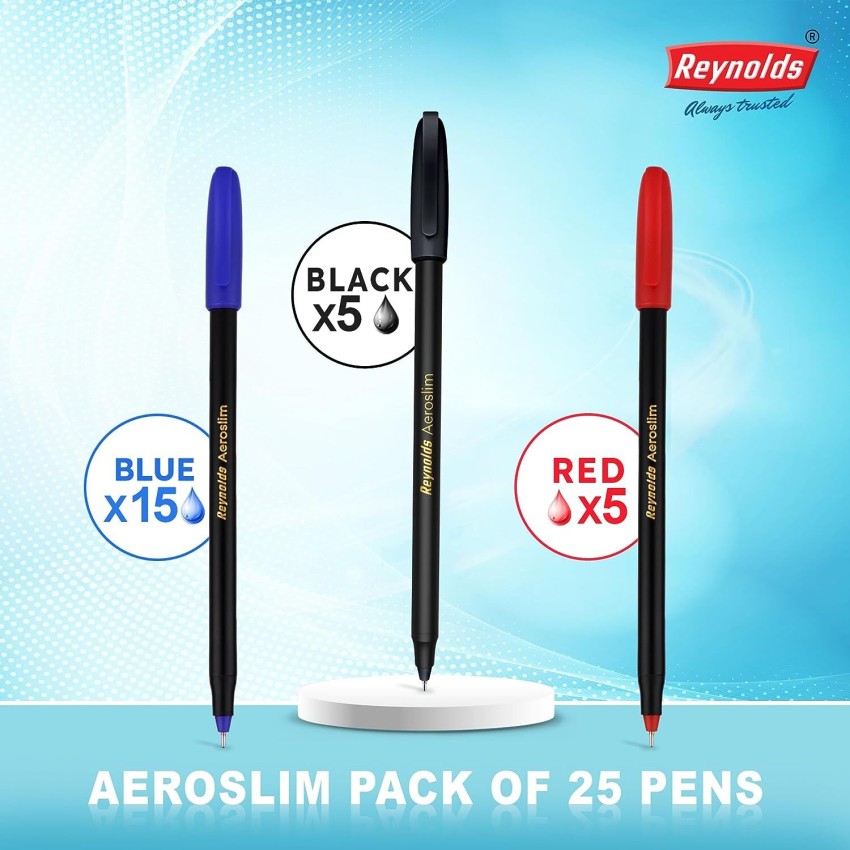 Reynolds Aeroslim BP Pen Jar - 15 BLUE, 5 Black & 5 RED Ball Pen