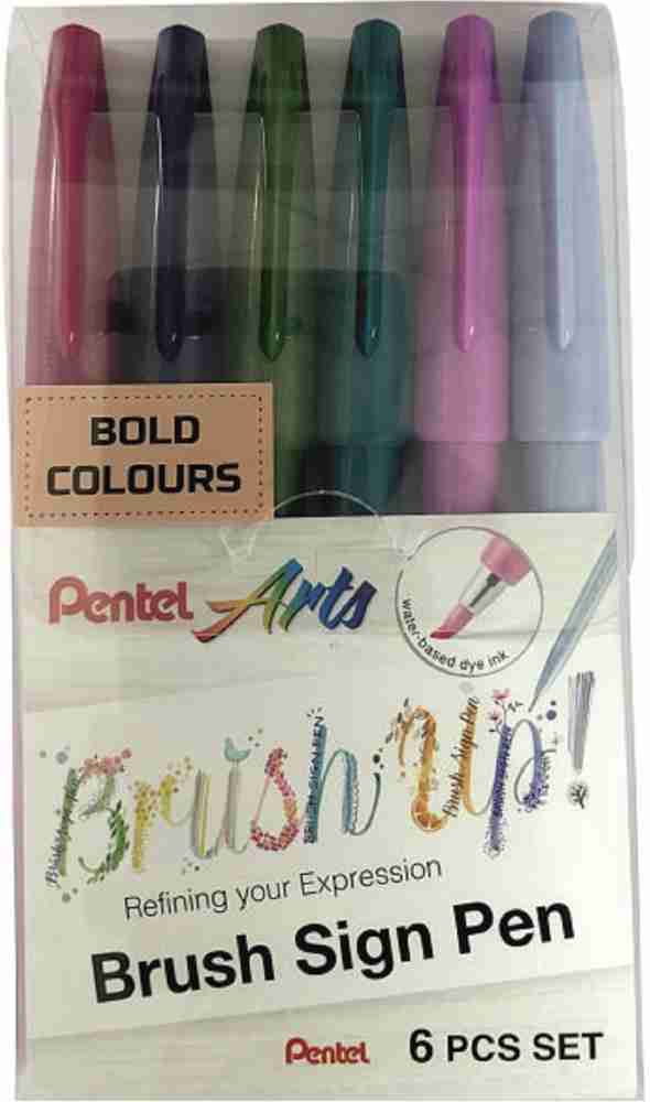 PENTEL Brush Pen Brush Touch Sign Pen NEW 6 Colors Set