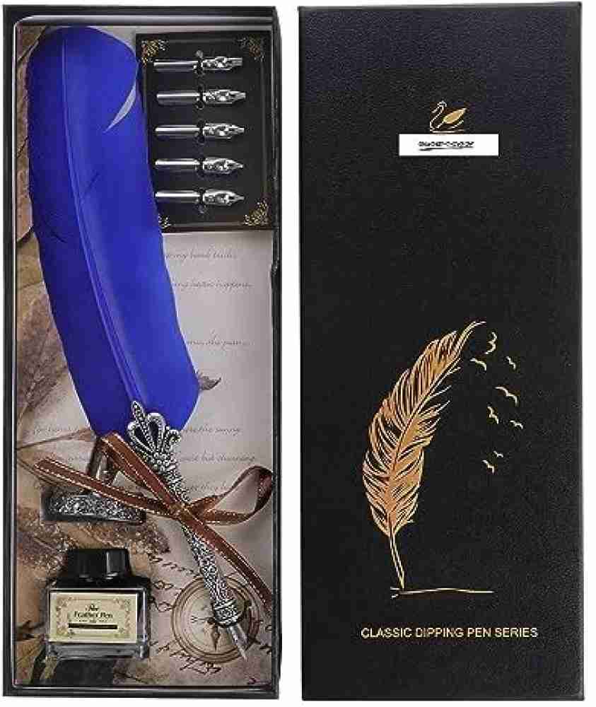 DEZIINE Antique Quill Peacock Feather Pen with Holder and Ink