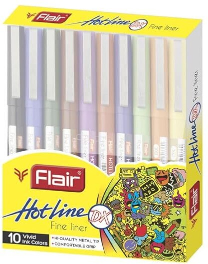 Flair Creative Series 10 Vibrant Colorful Shades Hotline Fineliner & 1 –