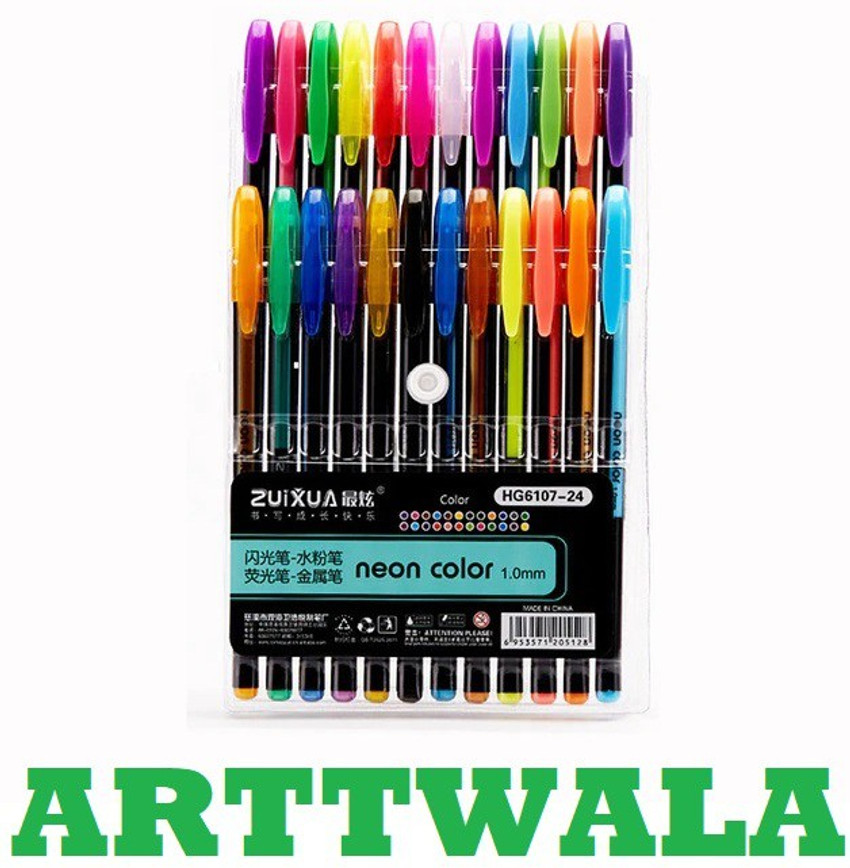 ARTTWALA ZUIXUA NEON GLITTER GEL PEN PACK OF 24 SHADES MULTICOLOR