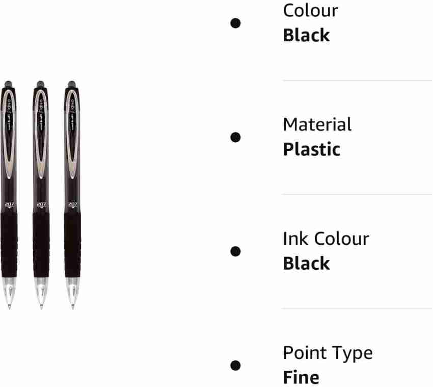 Uni-Ball Signo 207 Retractable Gel Pen, 0.5 mm, Black Body, Black Ink
