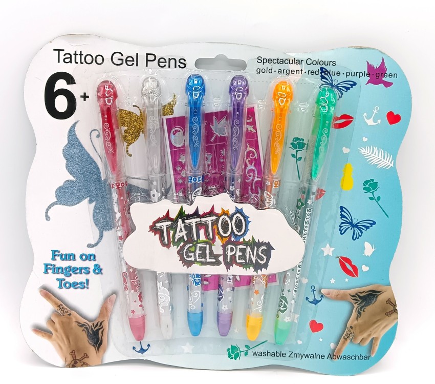 6PCS Kids DIY Tattoo Pens Handdrawing Tattoo Gel Pens Education