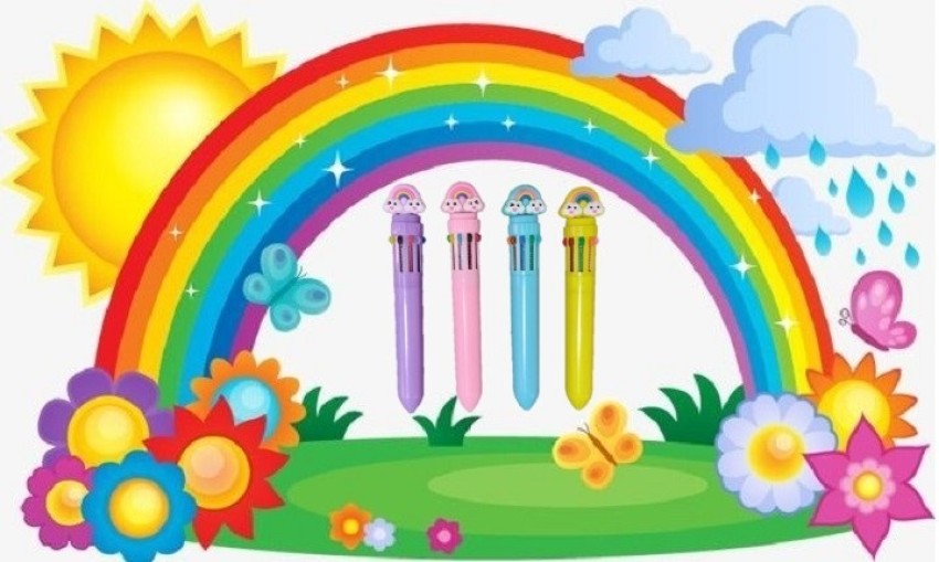 AuM Assorted (Color & Design) Rainbow Pen for Kids Stationery Set