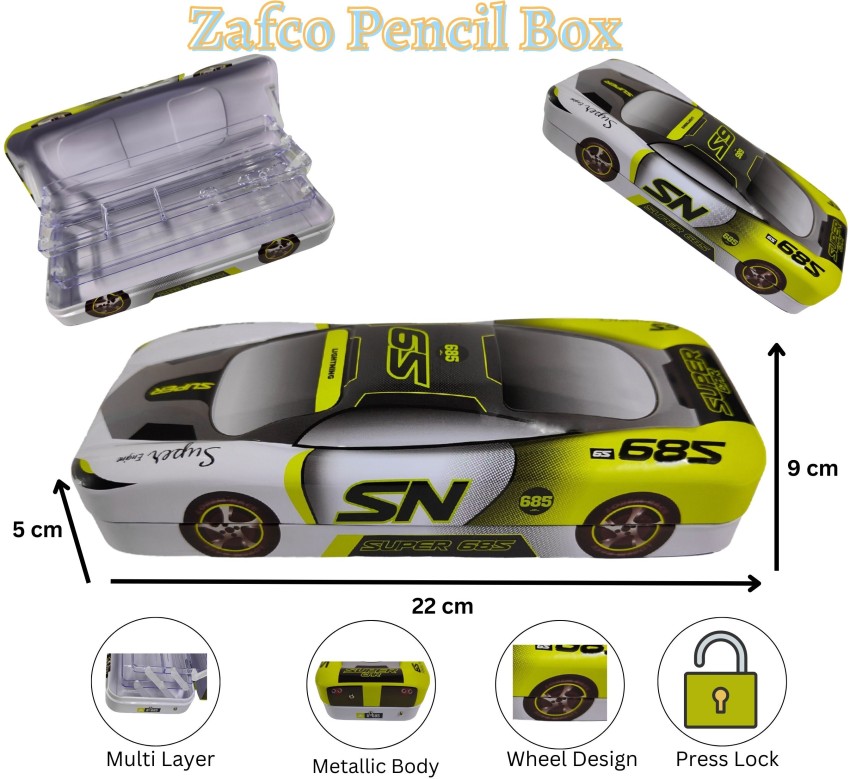 Maxi's Design Race Car Shaped Pencil Case for Boys with Zipper, Blue, Size: 4.5