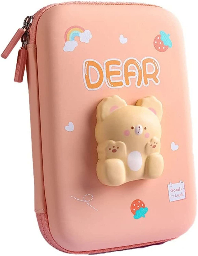 Flipkart kidnery Premium squishy decompression hard pencil pen case for girls and boys Rabit Bear Art Polyester Pencil Box