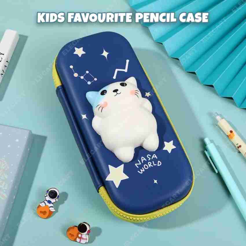 Elecart 3D Squishy Pencil Pouch Case (Blue, Pink any 1  random color) CAT Art EVA Pencil Box - Pouch