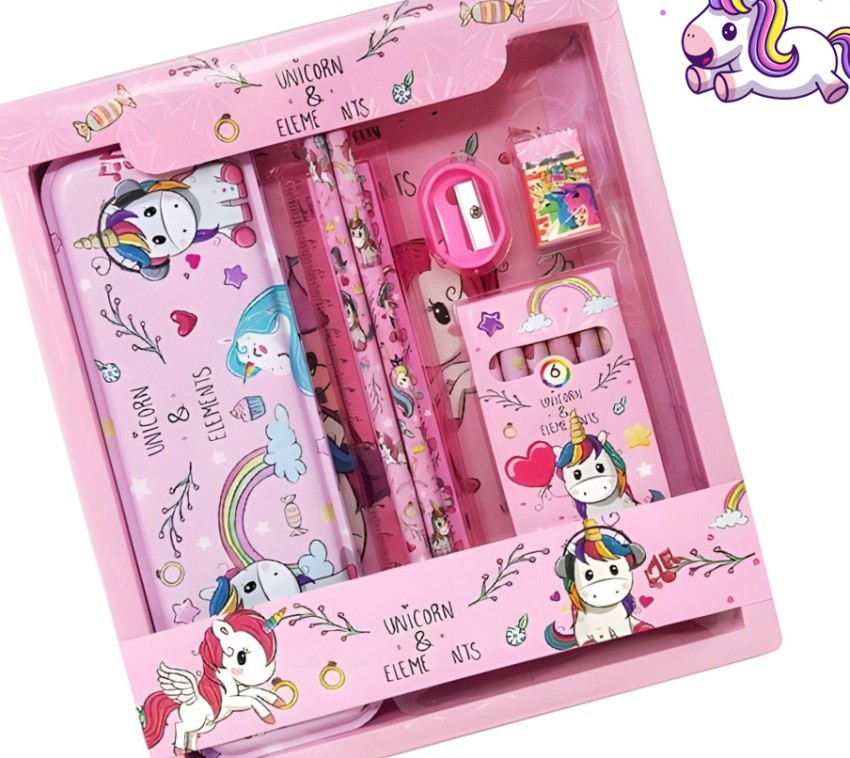 boombasket Unicorn Stationary Set for Girls - Unicorn Pencil  box Diary coloring combo - Metal Art Pencil Box Stationery Set