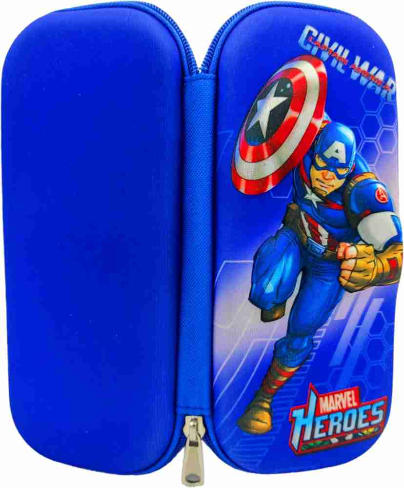 Johnnie Boy Caption America Pencil Case for Boys  Multipurpose Stylish Superhero Large Capacity Pen & Pencil Pouch for School  Supplies for Kid - Blue Caption America Art Plastic Pencil Box 