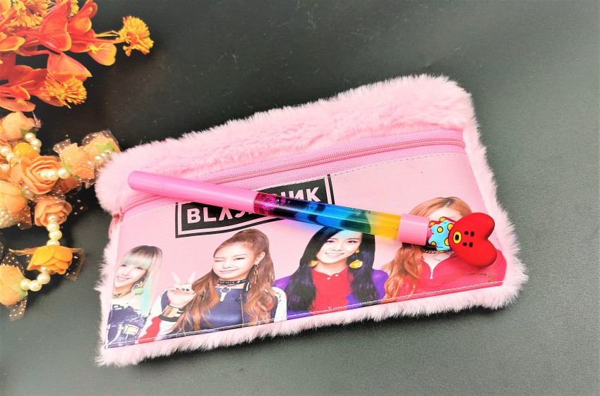 Neel Girls BTS Pink Big Pencil Pouch for Girls Zipper Closer  Pencil Geometry Box BTS Black Pink Girls Pouch Large Capacity Travel  Cosmetic Pouch for Girls Best Gift Art Canvas