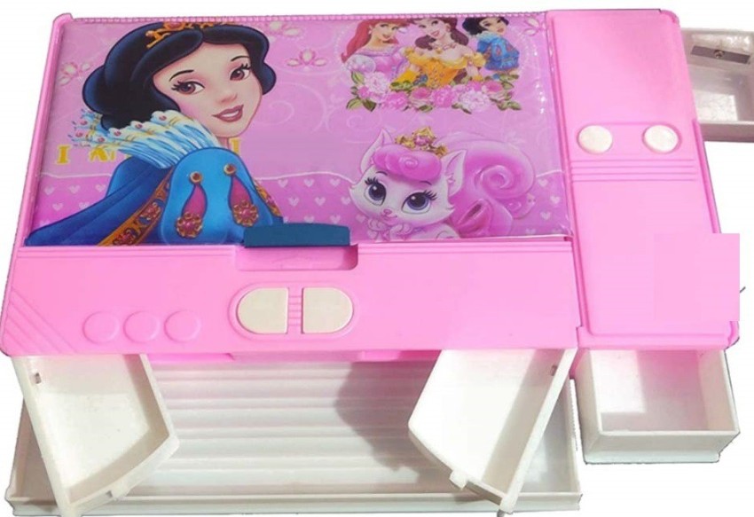 Jumbo Magnet Pencil Box Glitter Geometry Box for Girls, Double Sided  Stationary Box for Girls Plastic