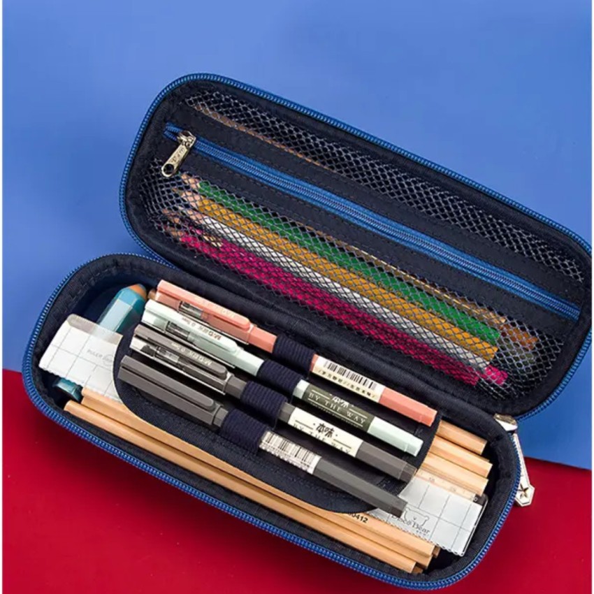 Blue Pencil Case with Open Top Pouch —