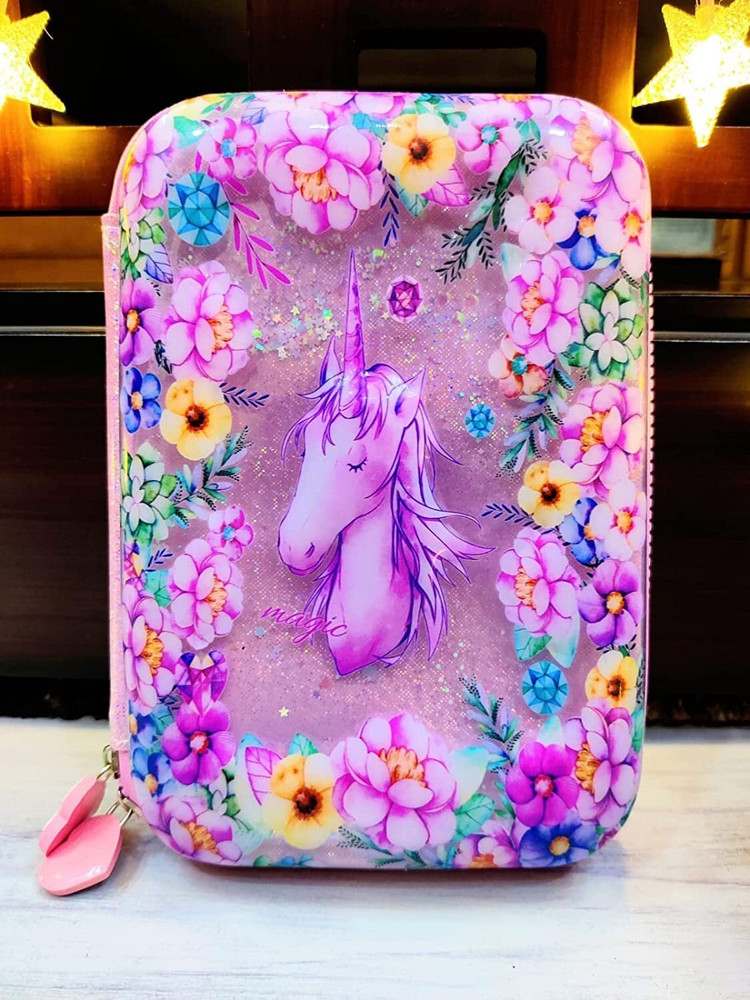 Flipkart GB Unicorn Pencil Case for Girls Toddler Pink School Zipper Pouch Cute Preschool 1 Art Plastic Pencil Box Box