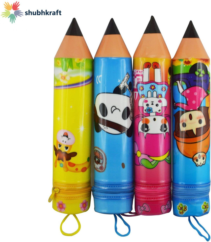 ShubhKraft Kids Compass Box Attractive Pencil Shape Stationary Organizer Box Pen Pencil Case Cartoon Printed Creative Design Box for Children s