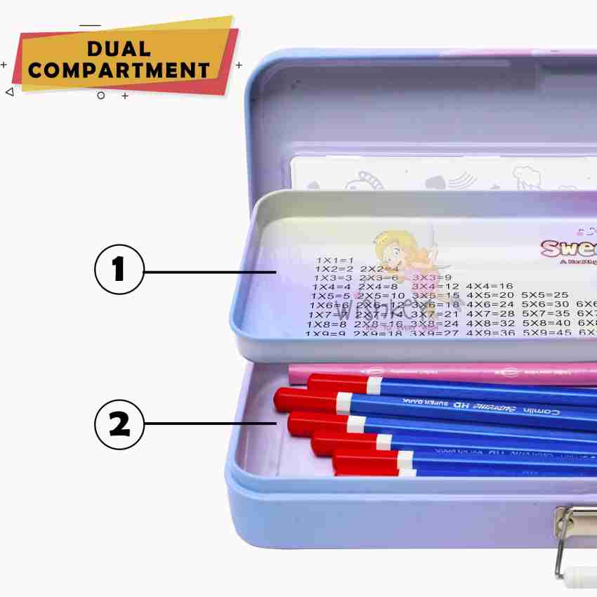 Unicorn Theme Double Layered Metal Pencil Box Set with 2 Pencils Scale  Sharpene