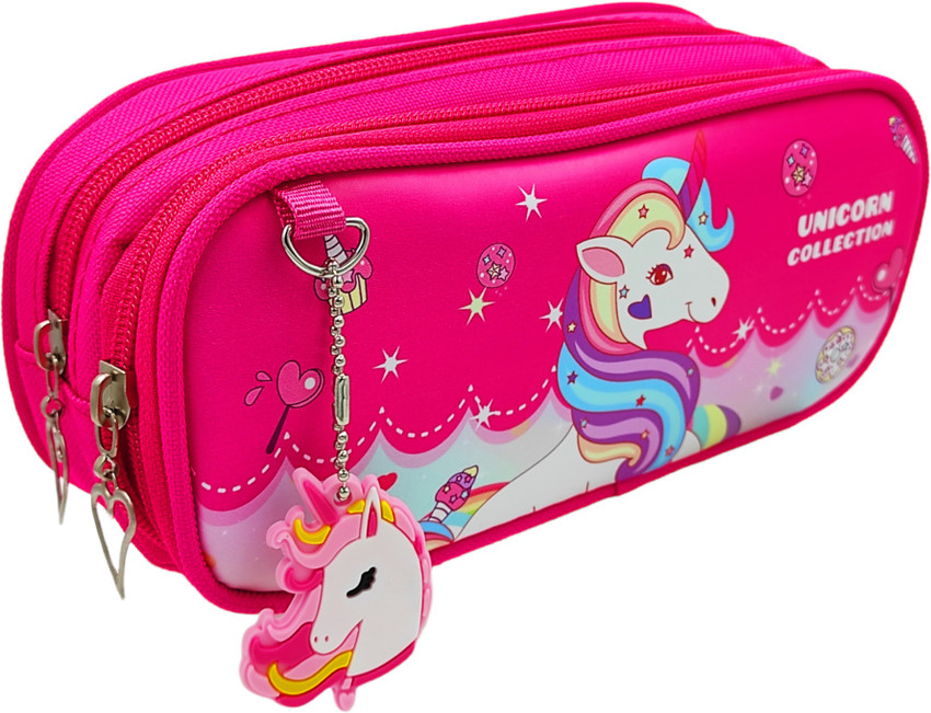 Flipkart dishvy Cute Unicorn Double Zipper Leatherite Pencil Pouch Unicorn Character Art Artificial Leather Pencil Box Pouch