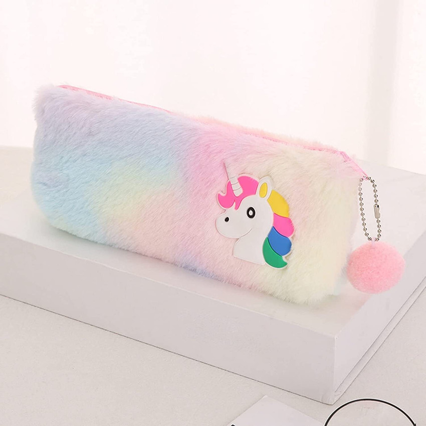 Flipkart GAMLOID Unicorn Fur Cotton Pouch Multipurpose Unicorn Pencil Case Pencil Pouch for Girls Cute Fur Pouch Zipper Closer Storage Bag Travel Pouch Best Return Gift Art Canvas Pencil Box