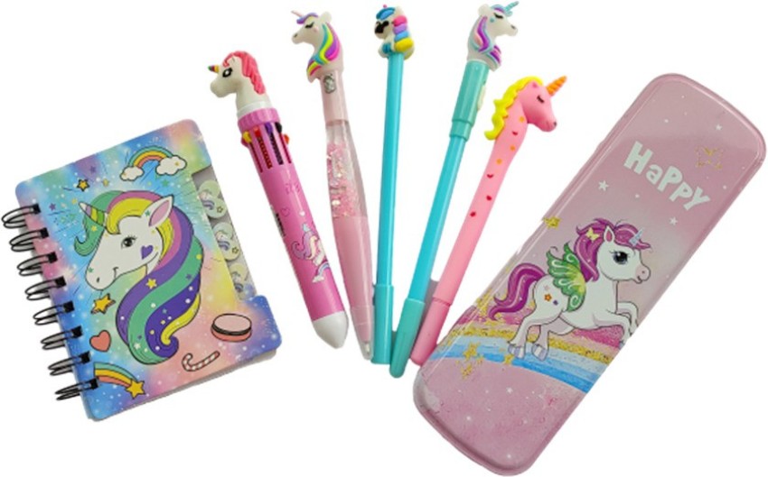 boombasket Unicorn Stationary Set for Girls - Unicorn Pencil box Diary  coloring combo - Metal Art Pencil Box Stationery Set 