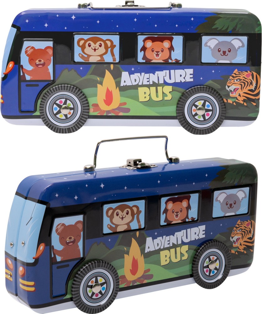 WISHKEY Bus Pencil Box For Kids With Movable Wheels