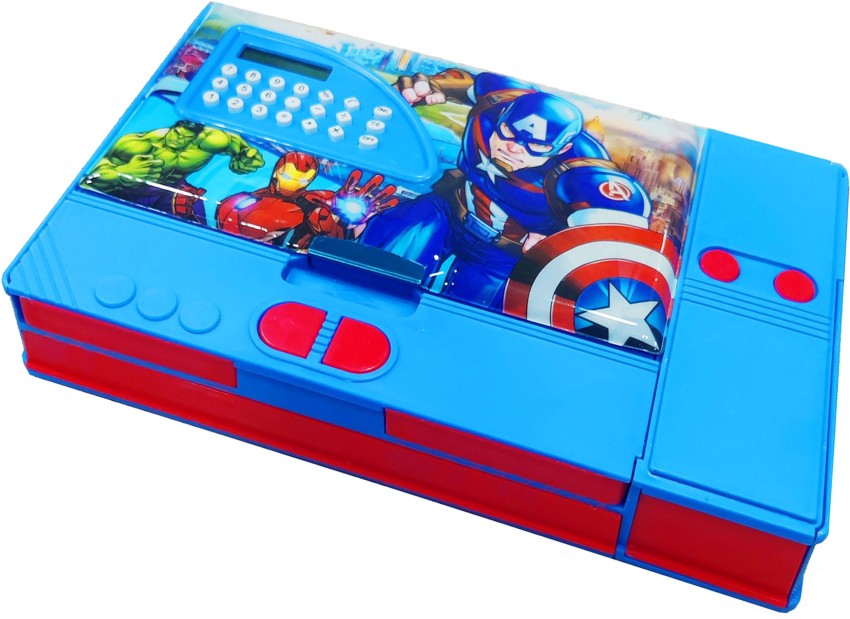TITIRANGI Dual Side Opening Pencil Box for Kids Pencil Case  for Boys Captian America Jumbo Geometry Box School Stationery Pencil Box  for Students Diwali Gift for Kids Art Plastic Pencil
