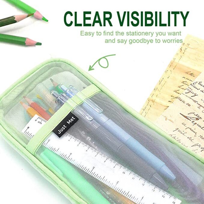 Large Grid Mesh Pencil Case 2 Compartments, Clear Pen Pencil Pouch with  Zipper, Multifunction Transparent Stationery Bag for Student College Office