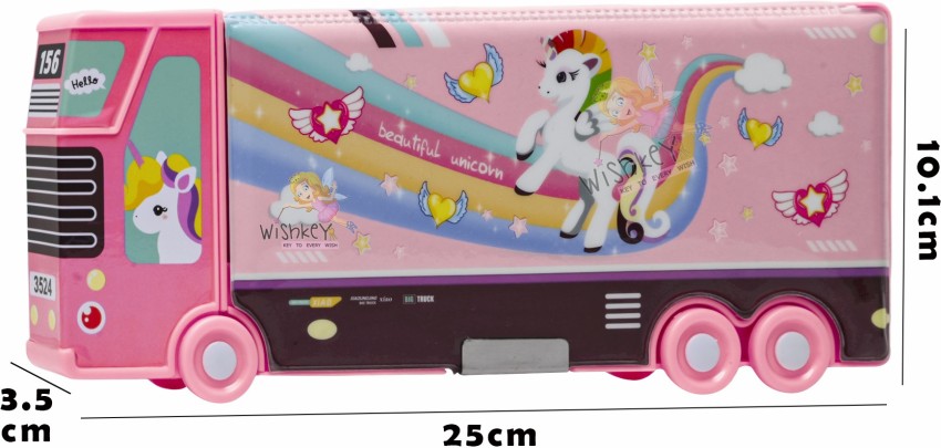 WISHKEY Bus Pencil Box For Kids With Movable Wheels