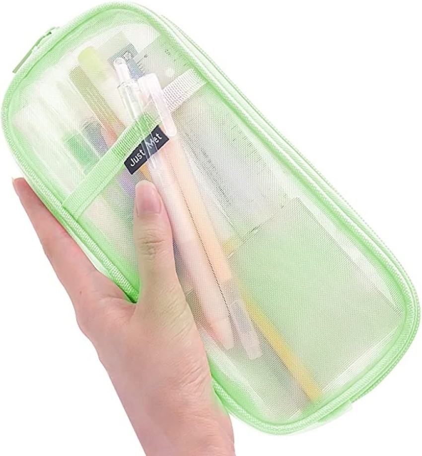 Clear Mesh Pencil Case Pouch Transparent Stationary Makeup Bag 2  Compartment Pen Bag Clear Handheld Multi