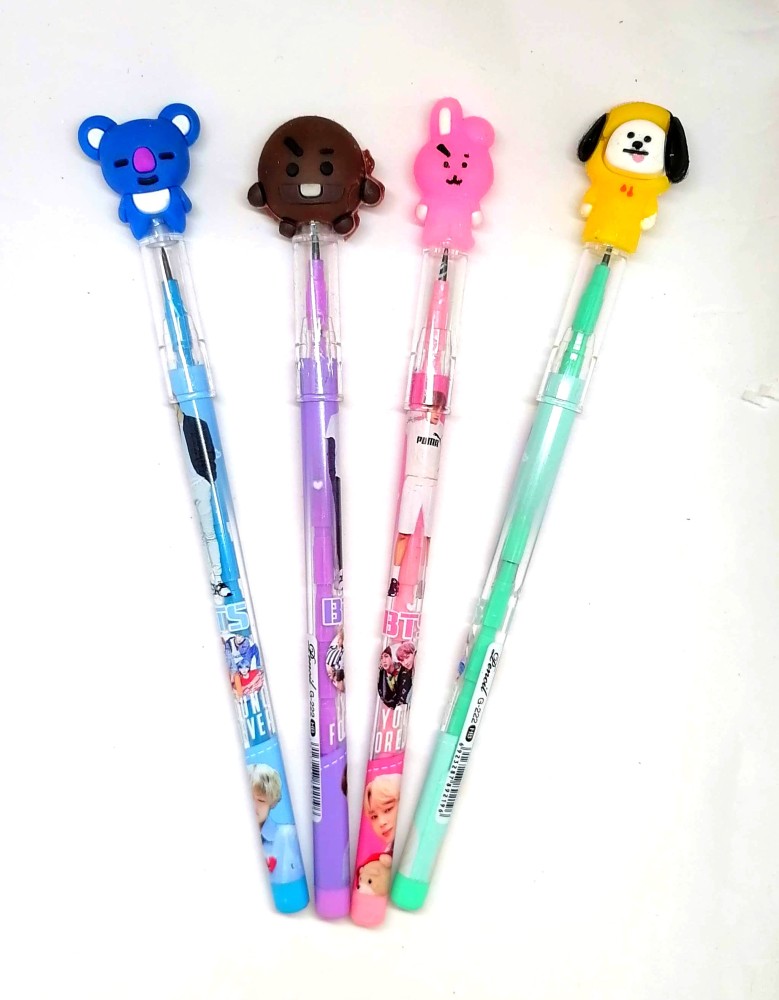 Oneclickshopping Pack of 4 BT21 Tops Fancy Mechanical Pencils  For Kids Pencil - Drawing Pencil, Writing Pencil