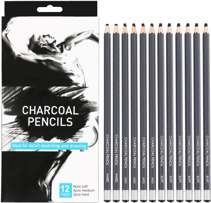 Sabahz Trading Charcoal Pencils Drawing Set-6pcs with 1  Sharpener and 1 Blending Stump Include Pencil - Drawing Pencils