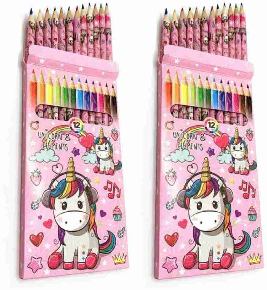 SAH Cute Color Pencils Set for Kids. 12 Pc Unicorn Coloring  for Girls Drawing Pencil - unicorn color pencil