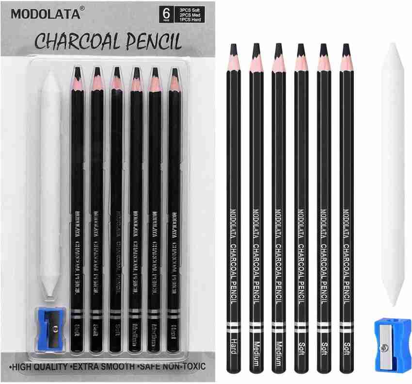 Premium Charcoal Drawing Pencils for Artists - 6 Pieces Soft Medium and  Hard - Charcoal Pencils for Drawing, Sketching and Shading - Great Non  Toxic