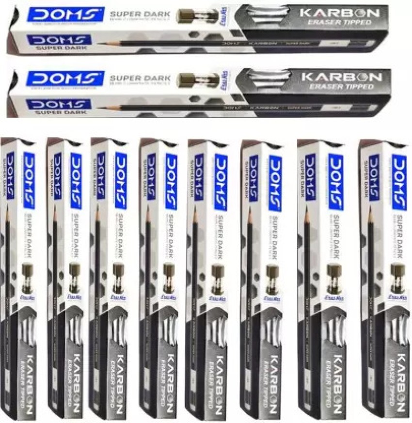 DOMS Karbon Eraser Tipped Super Dark Pencils Set - Sitaram Stationers