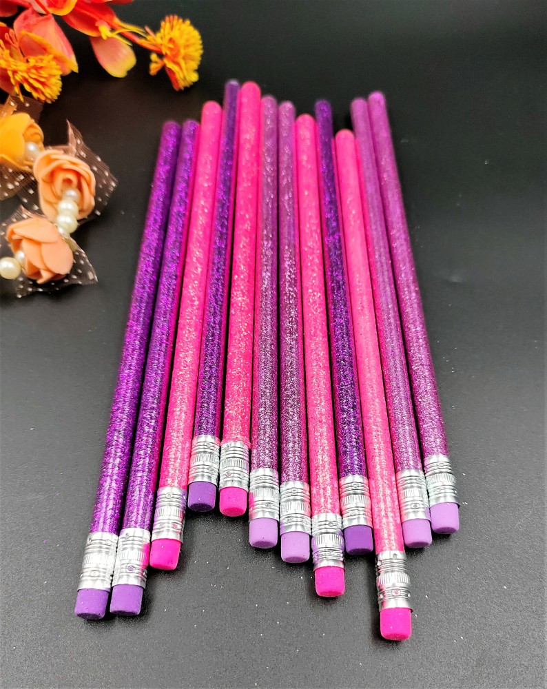 Preili's Pink Glitter Print Pencil with Top Eraser