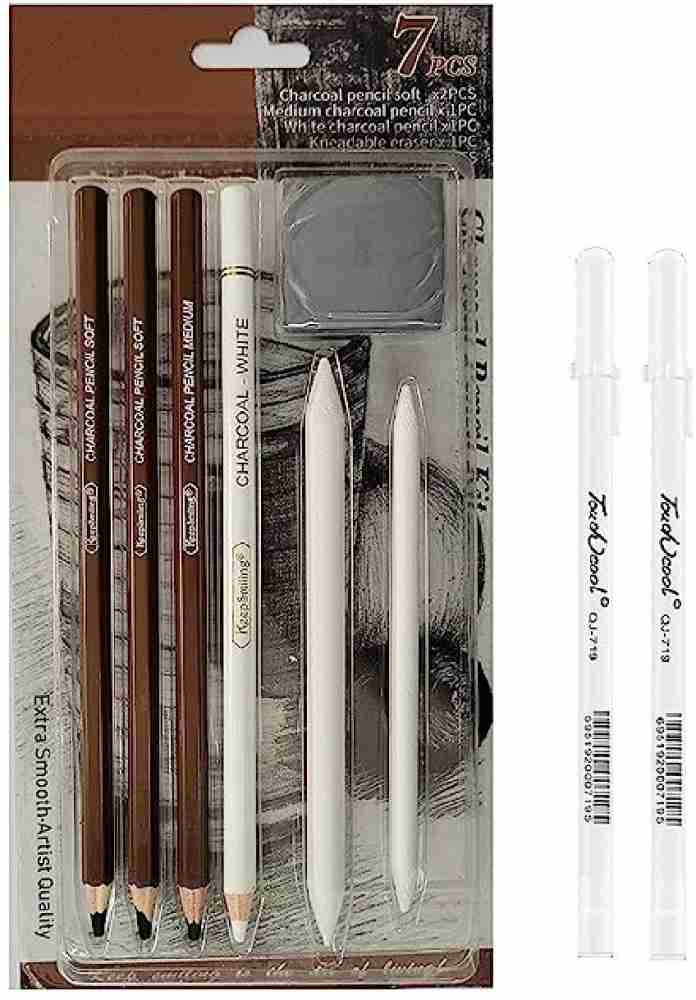 White Charcoal Pencils Drawing Set 6 Pcs Smooth Soft & Medium Sketching  Pencils