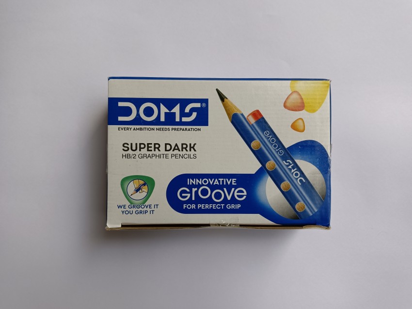 Doms Groove HB/2 Super Dark Graphite Pencil Box Pack, Innovative Groove  For Perfect Grip, Free Eraser & Sharpner Inside