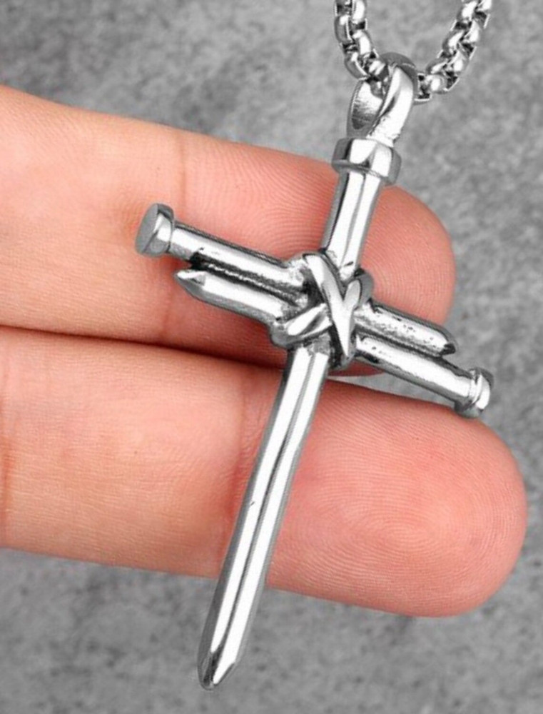 Vivity Long Chain Nail Holy Cross Necklace Set Cristian Religious