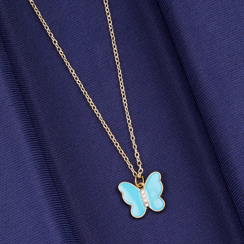 SILVER SHINE Stylish Gold Chain Plated Butterfly Pendant Necklace