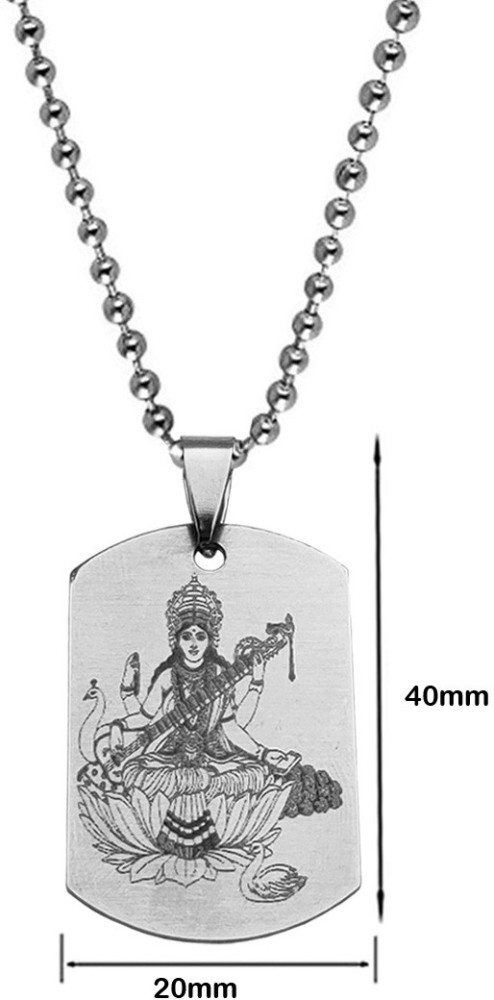 M Men Style Goddess Saraswati Mata Sharda Locket Pendant Silver Stainless  Steel Pendant Necklace Chain For Men And Women SPn2022489