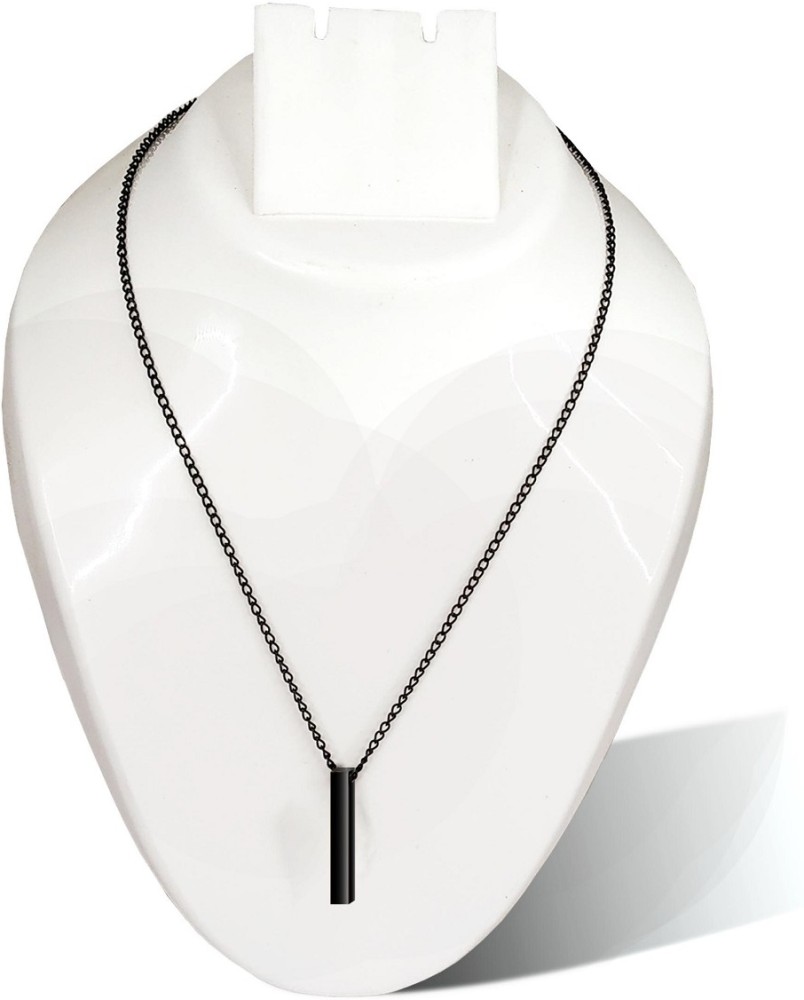 Stylish Silver- Black 3D Vertical Bar Cuboid Stick Locket Pendant Necklace  Silver, Rhodium Alloy Locket Set (KDB-2392201) - KDB Deals