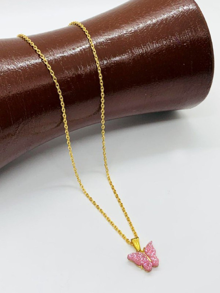 Dijal The pink color butterfly locket necklace for women and girls  