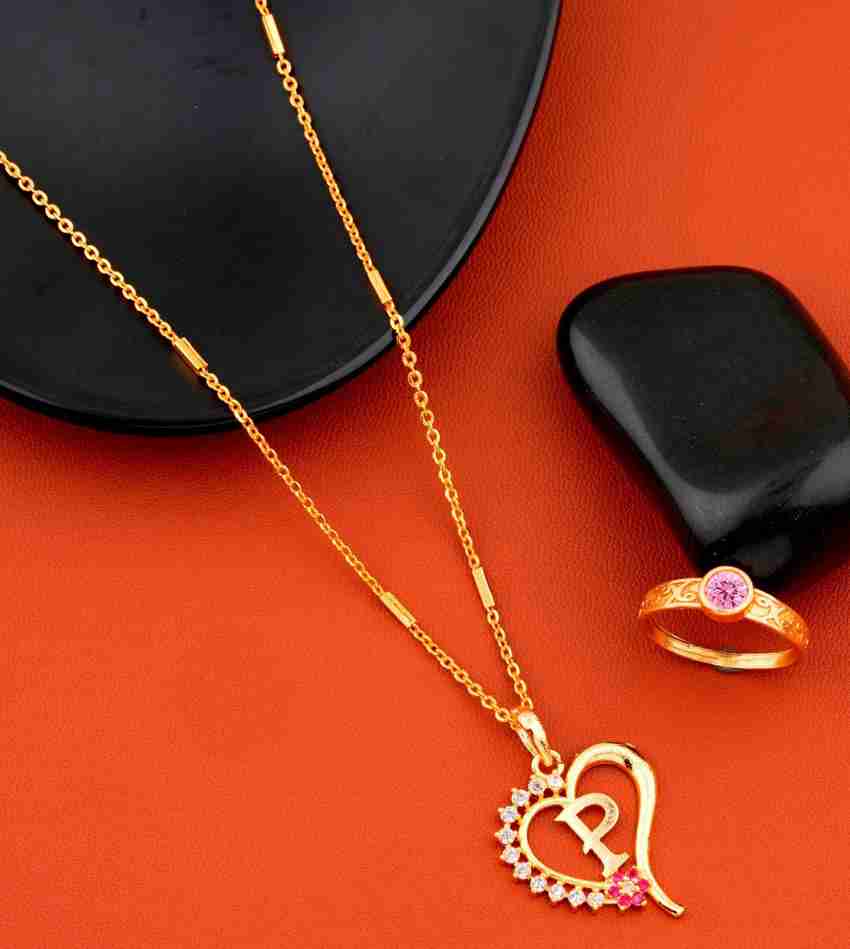 Vraj india P name letter Diamond Pendant locket chain with ring for girls women Gold plated Beads Alloy Pendant Price in India Buy Vraj india P name letter Diamond Pendant locket