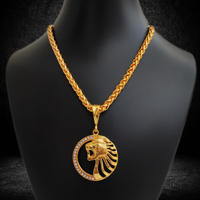 Jemeefly Round Diamond Lion pandent With New Rope Rassa chain for