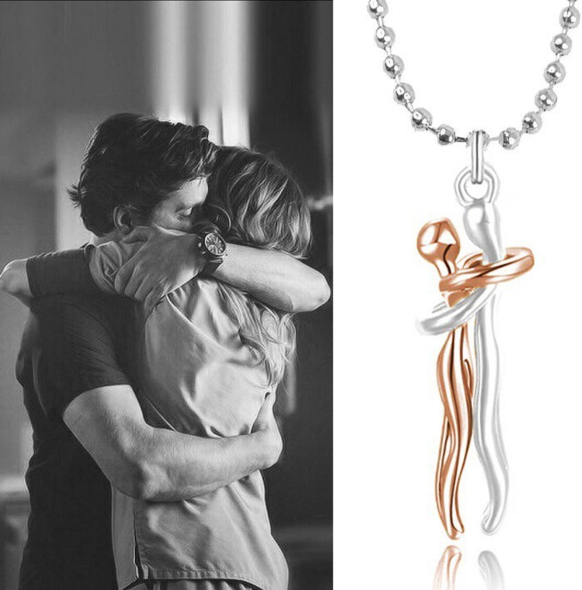 Stylewell Rose-gold And Silver Valentine'S Day Love Couple Hug Me Locket Pendant Necklace Stainless Steel Pendant