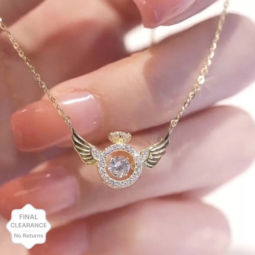 Vembley Angel Wings Golden Ring Shape Crystal Pendant Necklace For